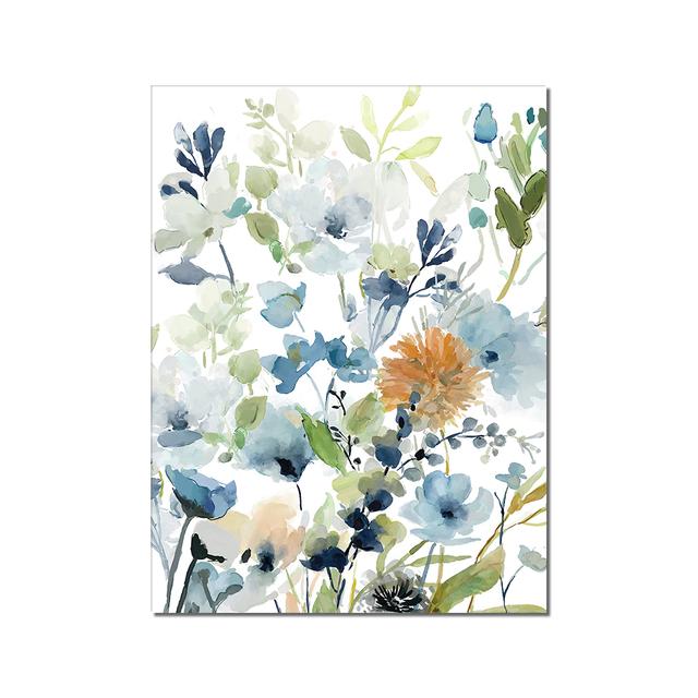Original Design Abstract Blue Flower Canvas Painting Nordic Green Plant Poster Printing Living Room Wall Painting