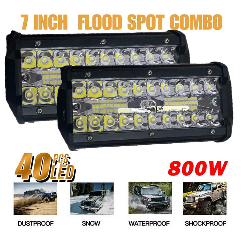 2/1Pcs 7'' LED Work Light Bar 400W/120W Spot Flood Beams Combo for Car Tractor Boat OffRoad Truck SUV ATV Car Repairing Lights
