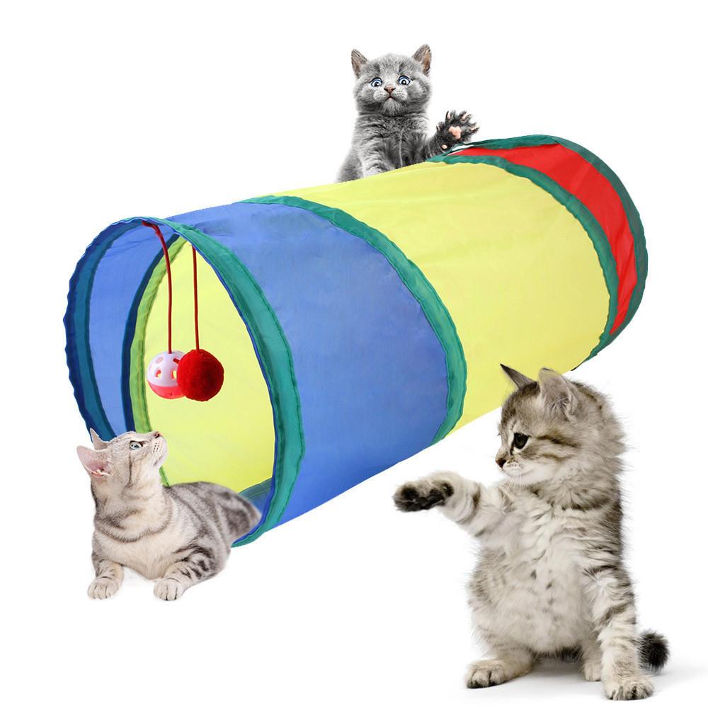 Colorful Rainbow Cat Tunnel Interactive Collapsible Pet Toy For Endless Fun