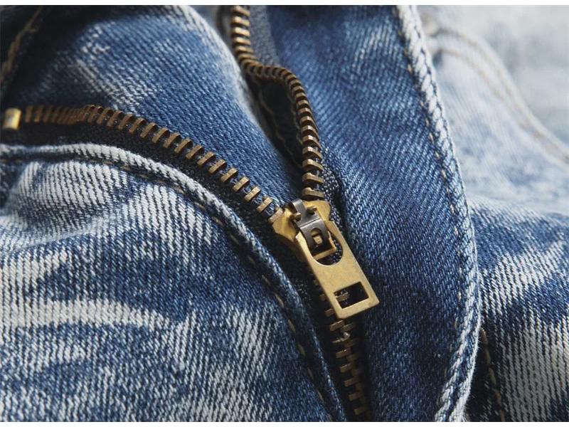 Мужские джинсы Retro Blue Slim-Fit с потертостями - в стиле панк, эластичные, универсальные, повседневная одежда