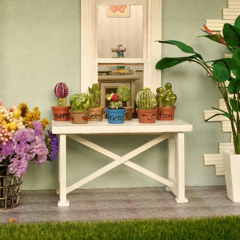 Simulation Miniature Garden Table Natural Wood Flower Stand Figurine For 1/12 Doll House Scene Display Kids RolePlay Game