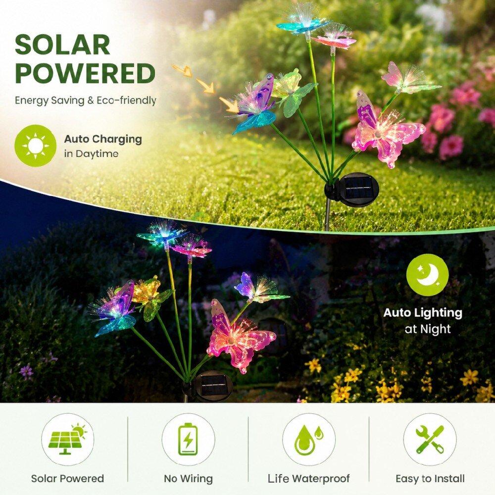 Solar Powered Waterproof Fiber Optic Butterfly Stake Lights Color Changing Fairy Lights for Outdoor Garden Patio Yard Wedding