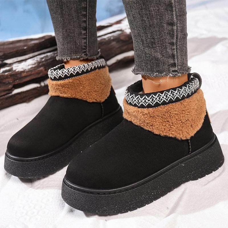 Fashion Black Platform Snow Boots for Women Winter Thicken Warm Plush Ankle Boots Woman Retro Faux Suede Non Slip Cotton Shoes Lady