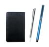 Black Grained Cowhide Business Card Holder with Metal Smartphone Touch and Metal Cap Ballpoint Pen Pointer, Function, (blue) MEIB-701S-QSJW700-L