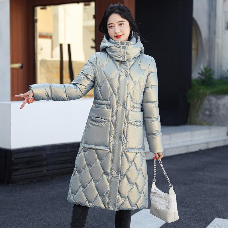 Buzunar mare, cu glugă, cu șnur, rezistentă la vânt, de lungime medie, din bumbac, haină pufă, îmbrăcăminte de iarnă