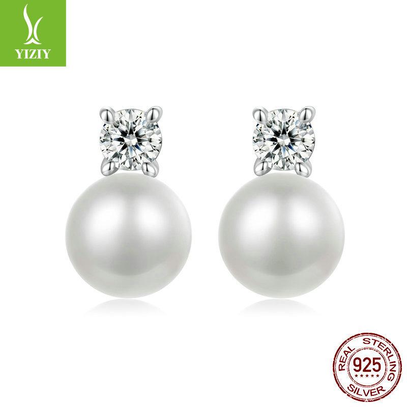 Ohrstecker mit Moissanit-Süßwasserperlen, Eleganter Damenstil, S925 Sterlingsilber mit Gewinde.