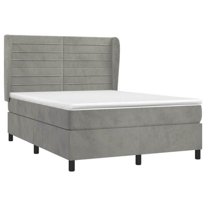 3129273 vidaXL Divan Bed and Mattress Light Grey 140x200cm Velvet