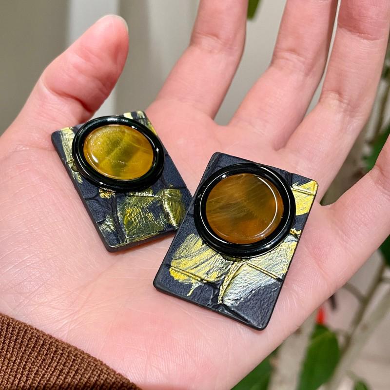 Vintage Black Series Stud Earrings 925 Silver Needle Minimalist High-End Personality Accessories for Women