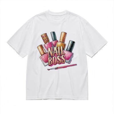 Women's Comfy Trend Breathable Classic T-Shirt Colorful Nail Design Printed Tee