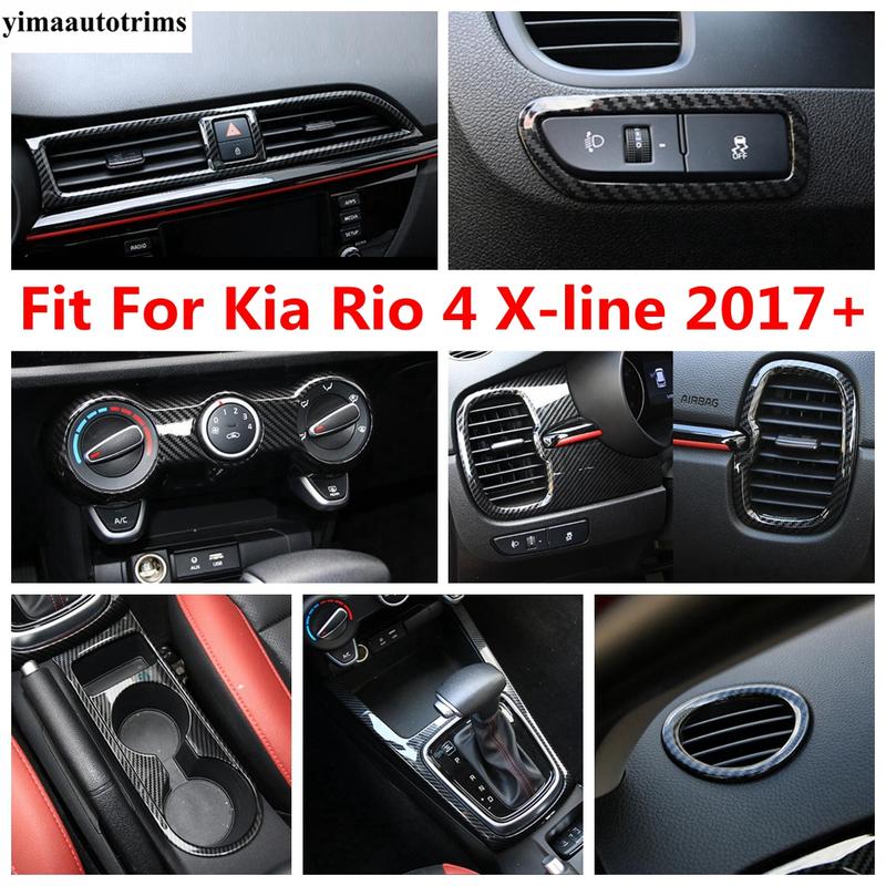 Gearbox Water Cup Holder Window Lift Button AC Vent Outlet Cover Trim Carbon Fiber Accessories For Kia Rio 4 X-line 2017 -
