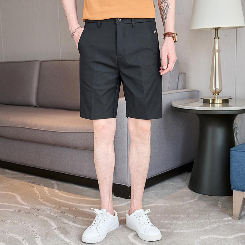 Summer Straight Shorts For Men Korean Fashion Business Casual Knee Length Pants Men's Slim Fit Mid Waist Shorts