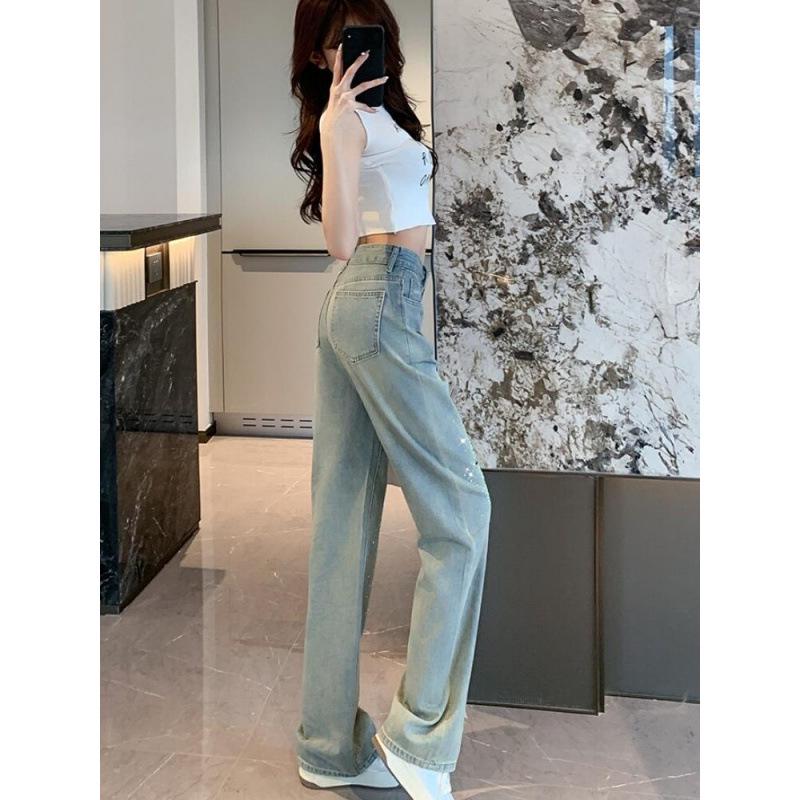European Retro Embroidered Rhinestone High-Waist Slimming Straight-Leg Women's Jeans - 2024 Plus Size Fashion