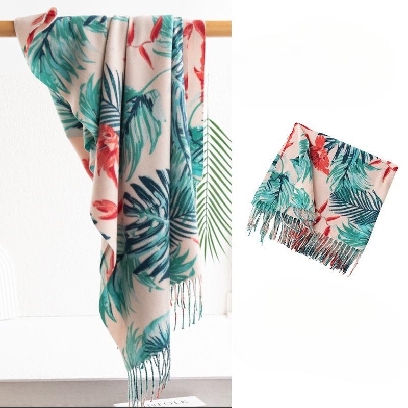 New Green Leaf Print Imitation Cashmere Print High end Shawl Scarf Imitation Cashmere Scarf