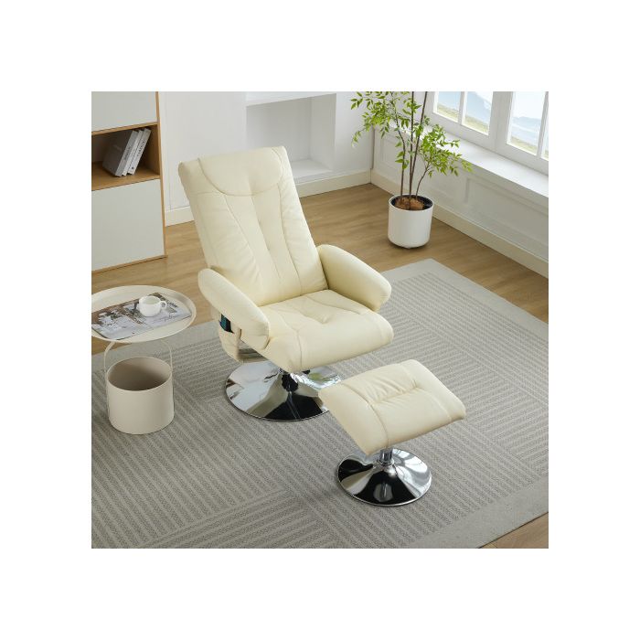 Fauteuil TV Avec Fonction Chauffante Électrique Et Repose-pieds, Pivotant À 360 Degrés, Tissu PU Beige