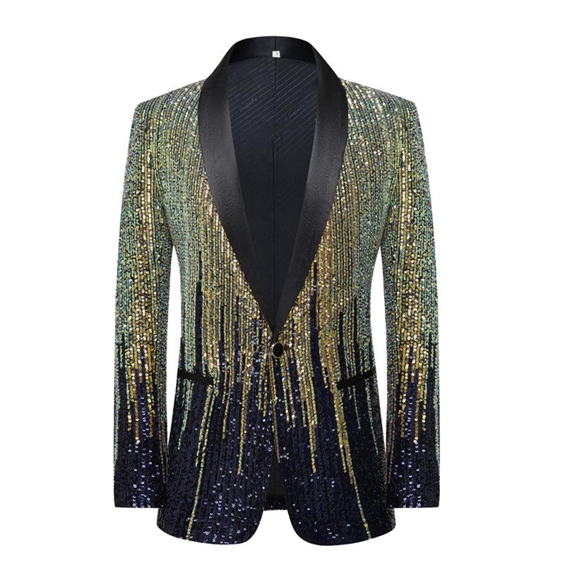 Men s Seven-Color Sequin Gradient Blazer - Trendy Single-Button Peak Lapel Shiny Suit for Fashion Shows 3XL