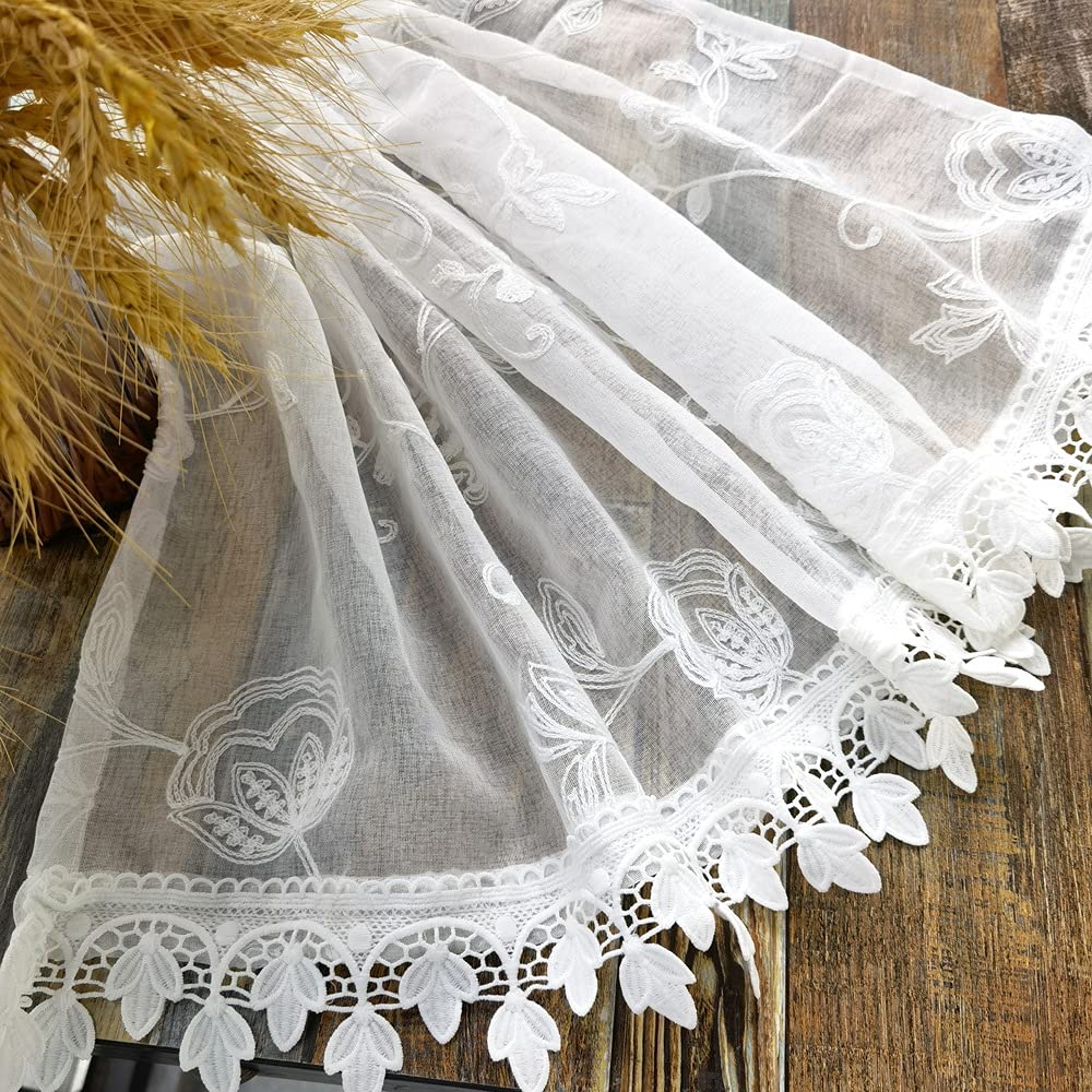 Pureaqu Stylish Floral White Cafe Small Lace Room Half Window Living Coffee 1 Width 200cm X Length 50cm Curtains, Short, Window, Curtains, Partitions,