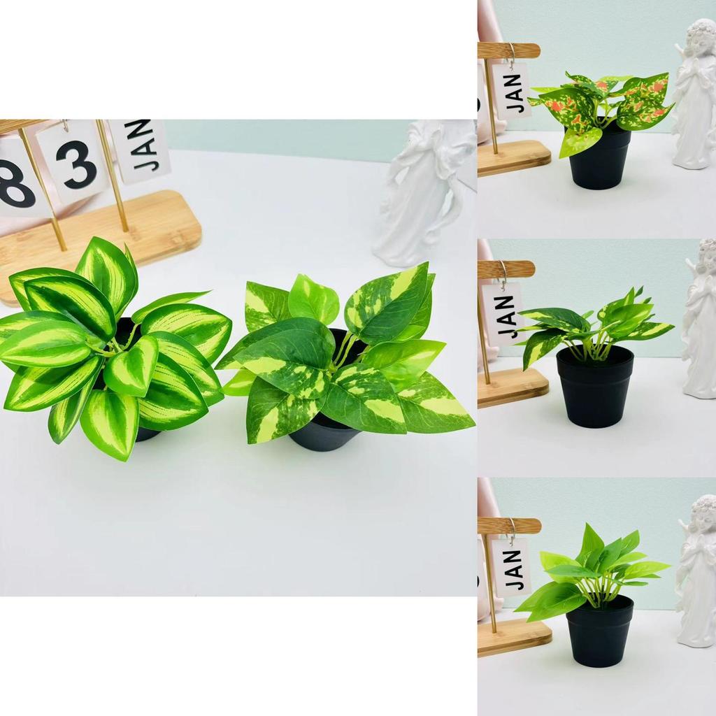Mini Plastic Green Plant Pot With Realistic Foliage For Home Office Decor