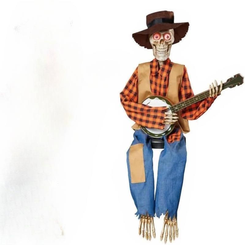 

Забавные анимированные скелеты, играющие на банджо, Хэллоуинские музыкальные скелеты, Реквизит для фотосессии скелетов-музыкантов в стиле кантри с подсветкой оранжевый