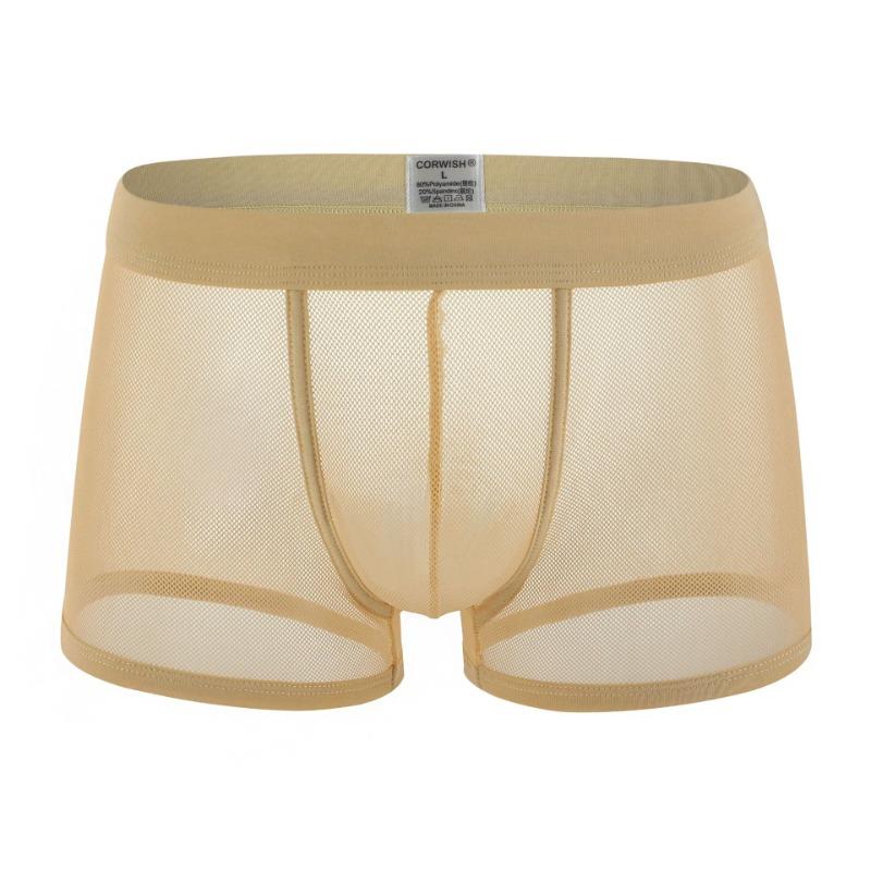 Men Sexy Mesh Boxer Trunks Soft Underwear Transparent Underpants Bulge Pouch Panties Breathable Boxer Shorts Lingerie Knicker