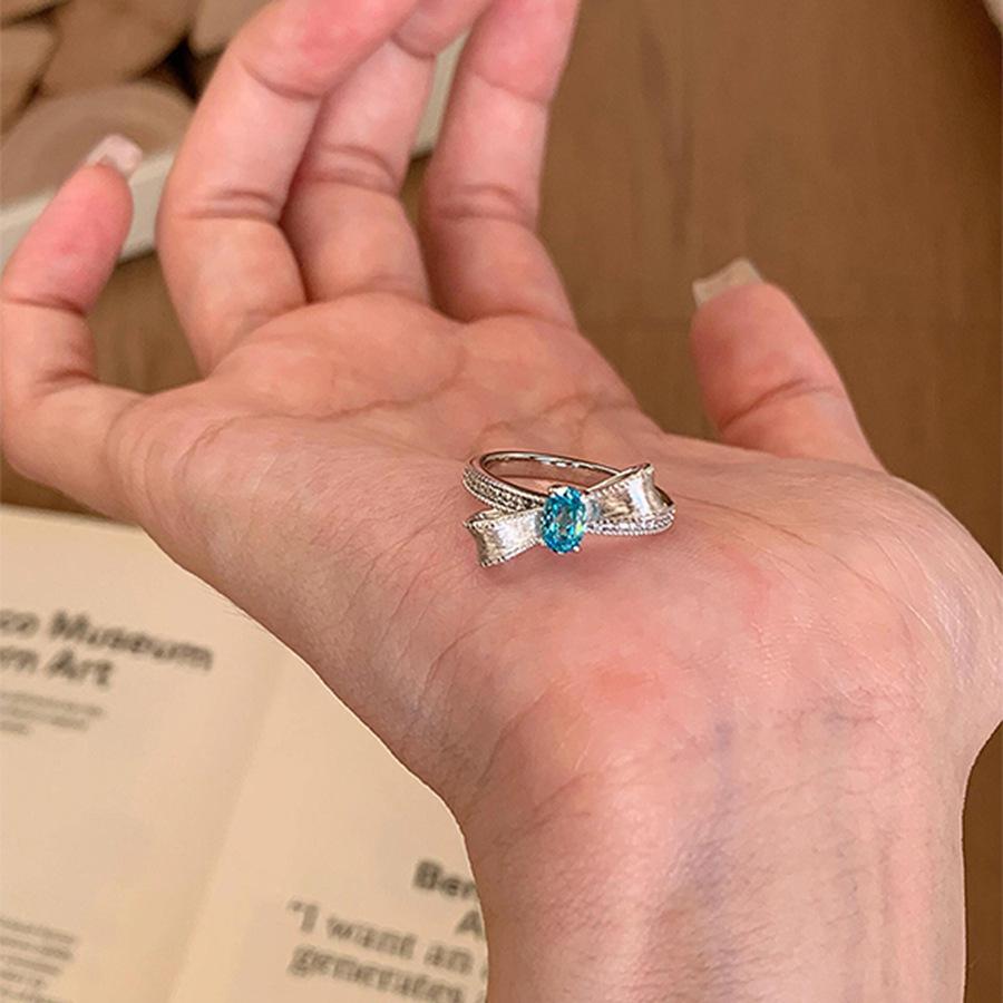 Trendy Sea Blue Adjustable Bow Ring for Women: Elegant, Fashionable & Versatile Index Finger Accessory Adjustable Open