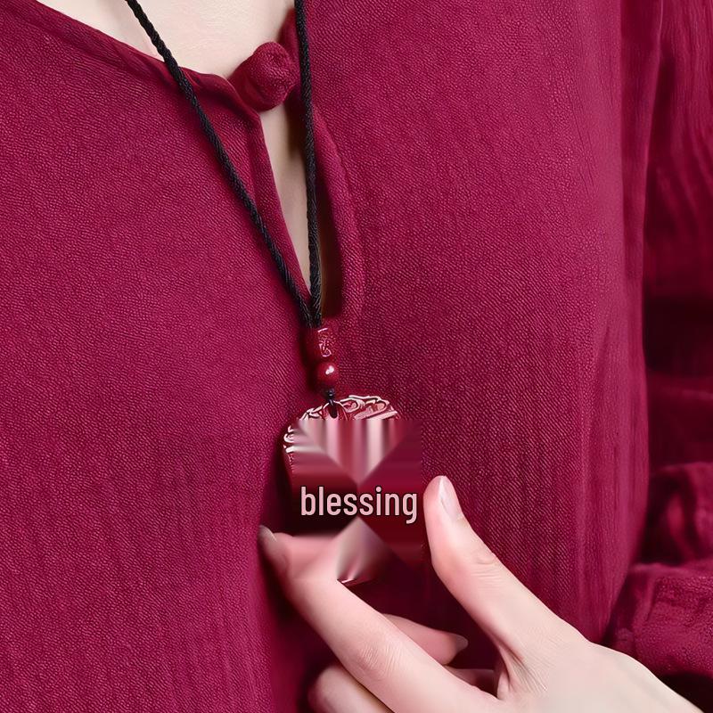 

Cinnabar Purple Gold Sand Pendant with Fu Character - Unisex Necklace