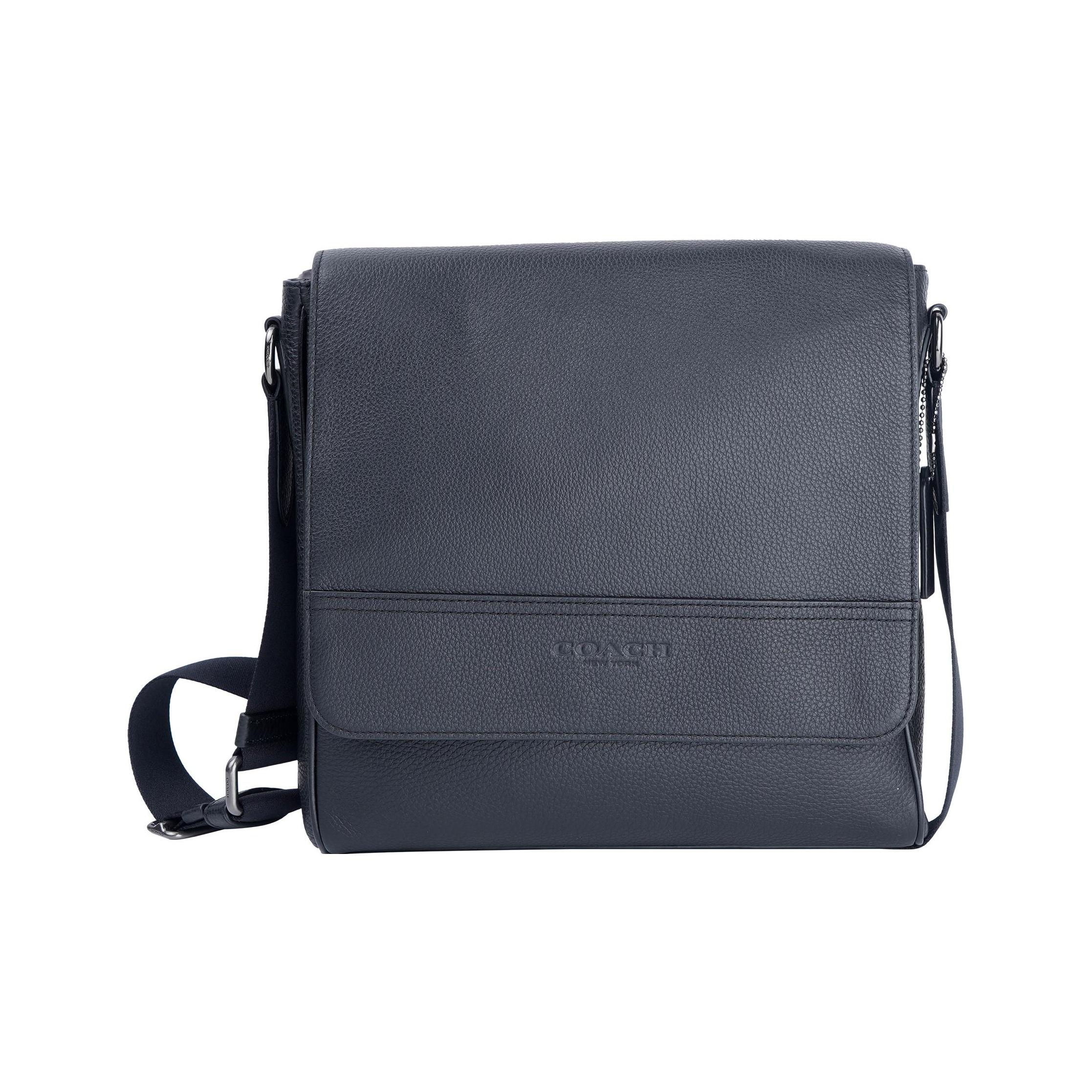 Coach Houston Brand Logo Flap Closure Leather Map Shoulder Crossbody Bag Men bags Black 4007-QBBK Basic Set (Bag+Dust Bag)