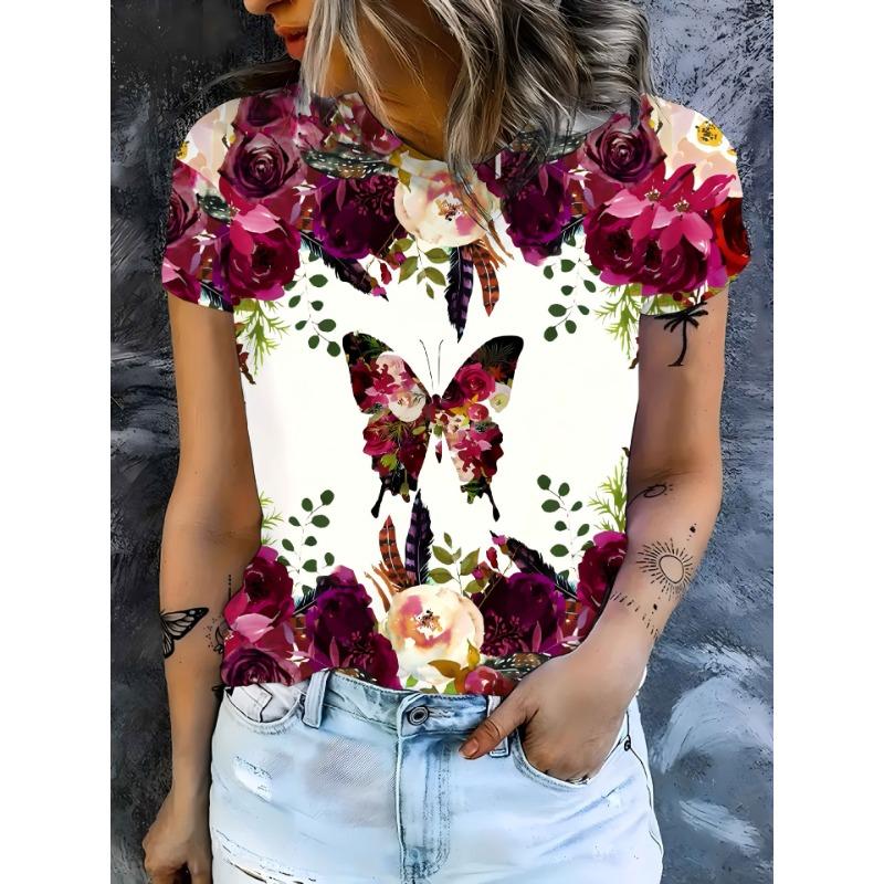 Ladies' T-shirt 3D Printing Fashion Women's Short Sleeve Round Neck Casual Comfortable Top