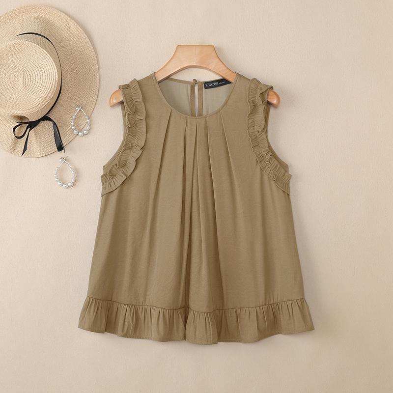 

ZANZEA Женские повседневные летние майки без рукавов с круглым вырезом S хаки