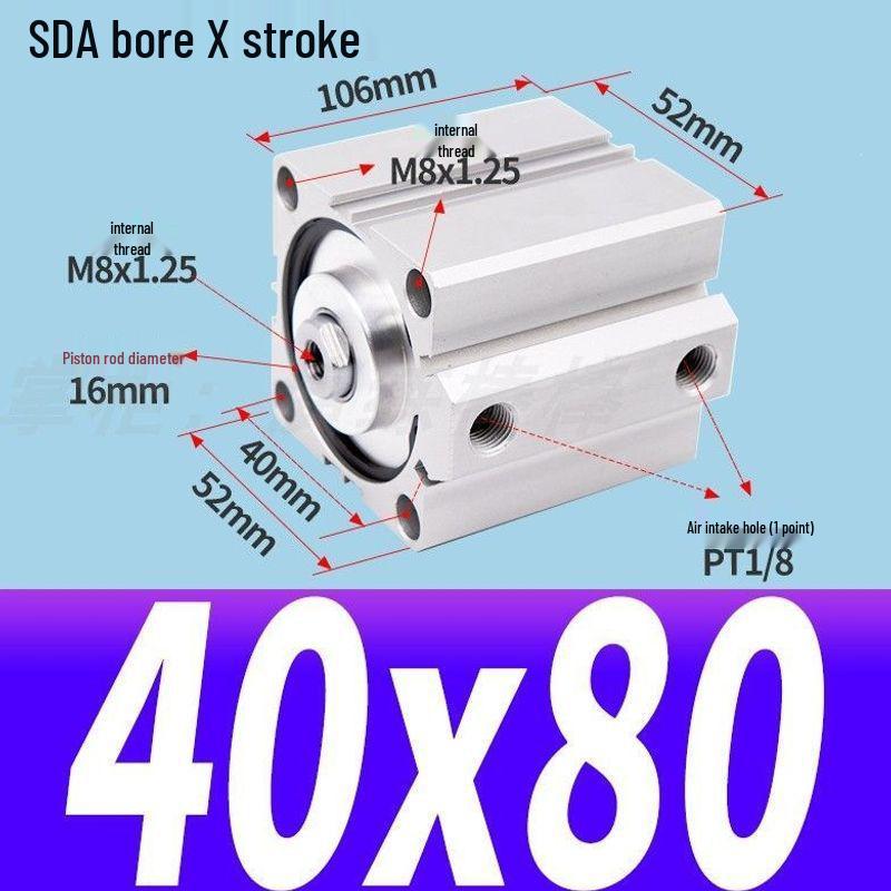 SDA Mini Pneumatic Cylinder, High Thrust, Thin Type, Bore Sizes 20/25/32/40/50