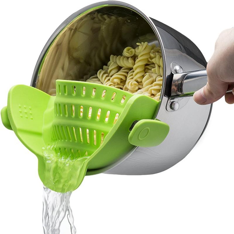 New Wide Mouth Silicone Drain Pot Edge Drain Household Noodles Vegetable Pouring Filter Anti Spill and Leak Filter Kitchen Supplies