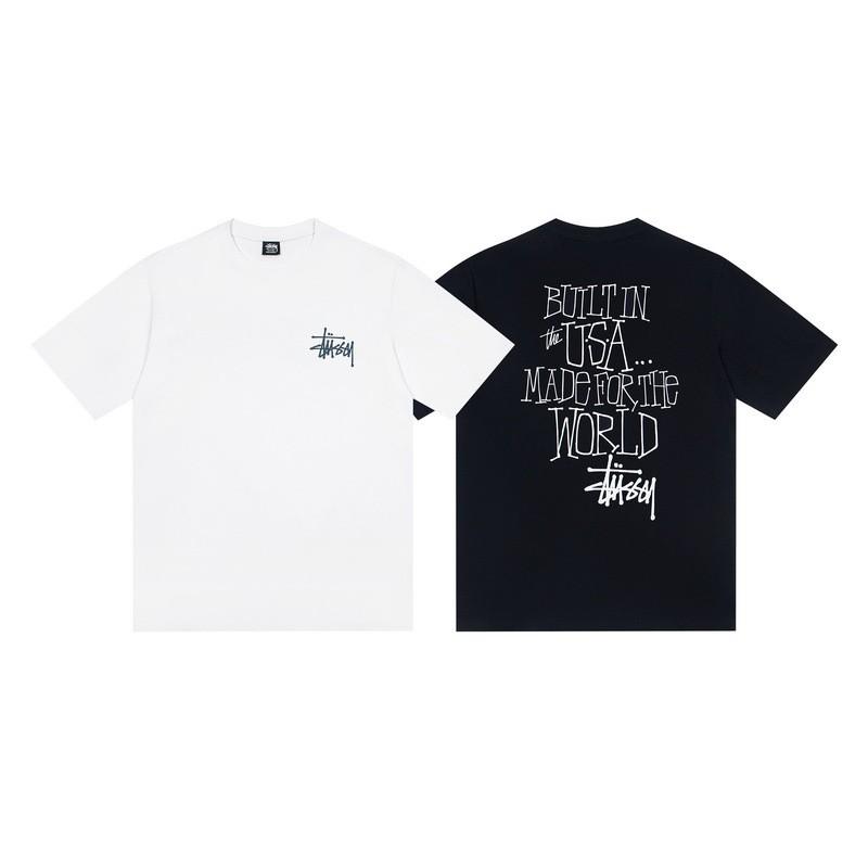 Stussy Nera 8 Classica Filigrana Stampa Lettere 2025 Unisex Streetwear Vestibilità Larga Maglietta in Cotone