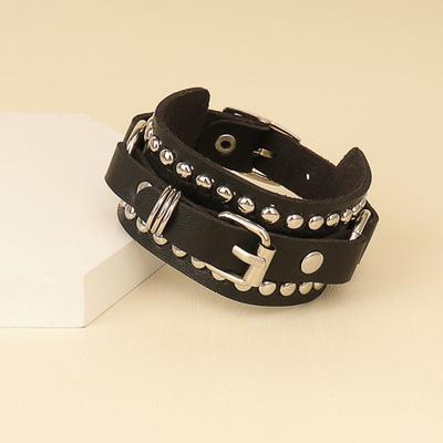 Pulseira punk preta com punho envoltório de couro cravejado pulseira de metal rebites pulseira para mulheres homens rock joias góticas