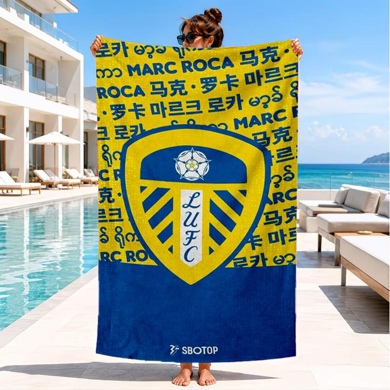 Leeds United Wappenmuster Strandtuch, Schnelltrocknend, Pflegeleicht, Geeignet für Fitness und Strandurlaub, Sport-Essential
