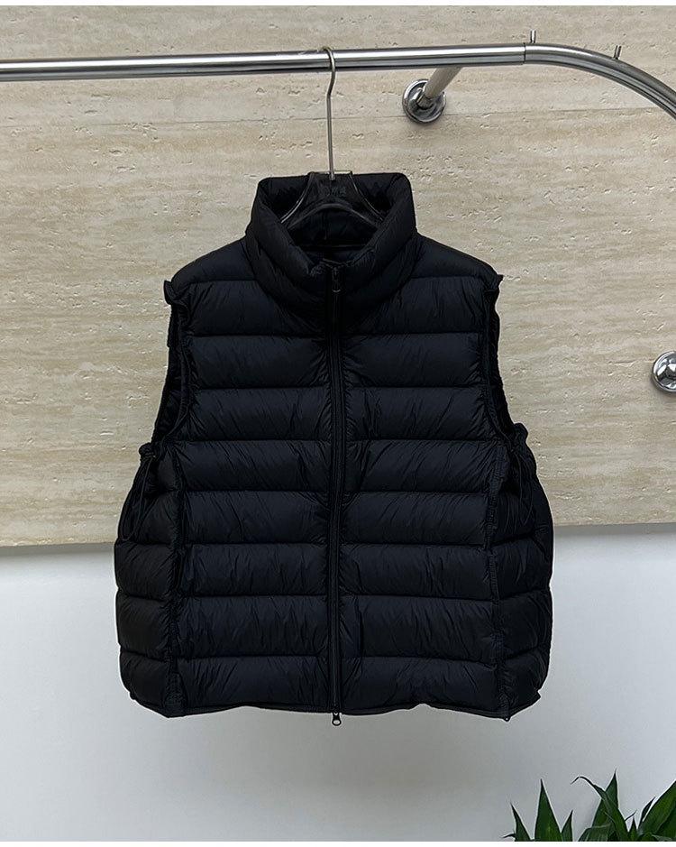 Women's Short White Duck Down Ribbed Vest - 2026 Autumn/Winter Korean Style, Loose Stand Collar, Casual Fit.
