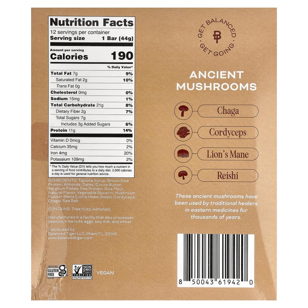 Balanced Tiger Protein Bar, Vanilla Chai, 12 Bars, 44g (1.55oz) Each