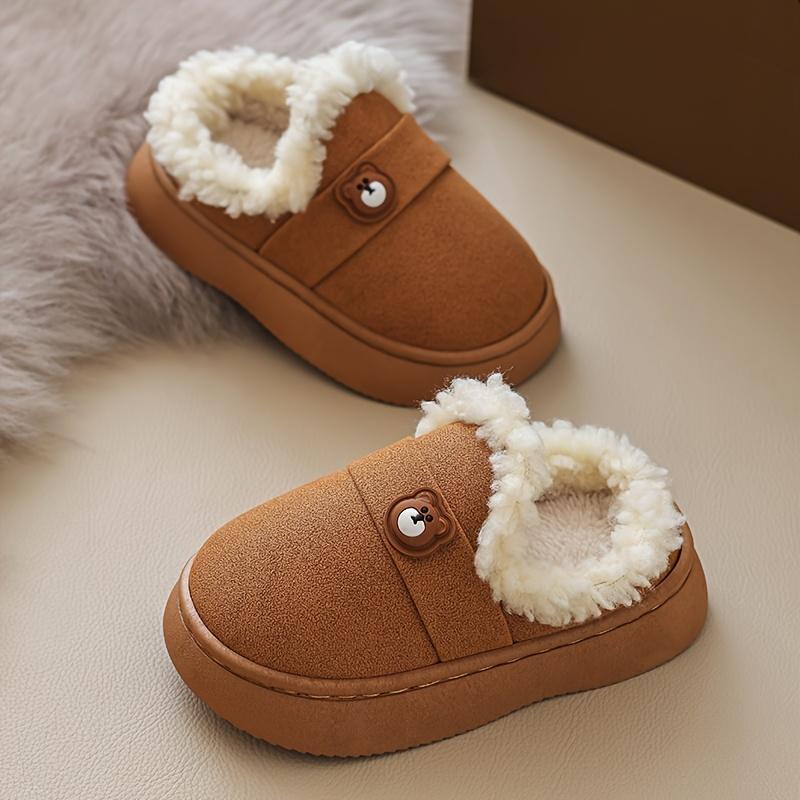 Kids Slip On House Shoes Winter Indoor Outdoor Slippers Cushioned PVC Sole Soft Fluffy Interior Easy Closure Boys Girls Toddler Kids Autumn Winter