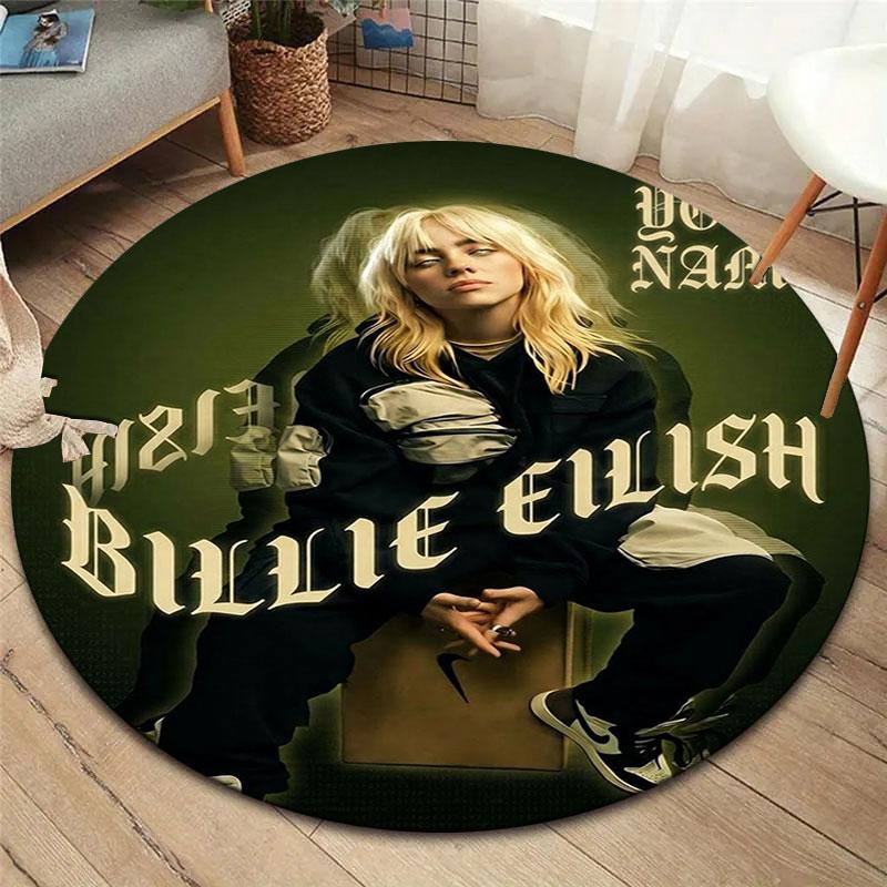 Billie Eilish Custom Name Round Area Rug,Carpet Rug for Living Room Bedroom Sofa Playroom Decor,Non-slip Floor Mat