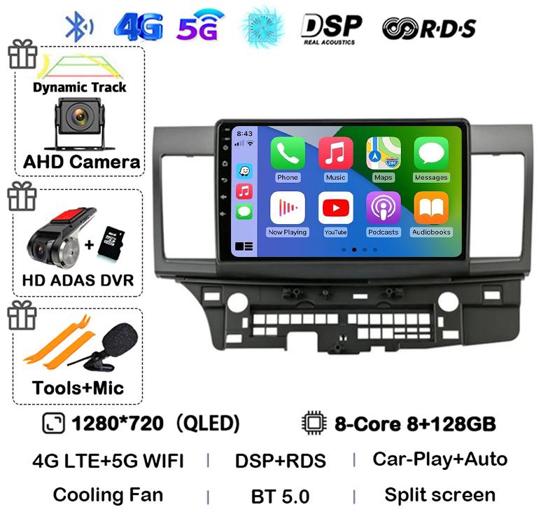 Android 14 Carplay Auto Car Radio For Mitsubishi Lancer 10 CY 2007-2017 Multimedia Video Player WIFI+4G GPS Stereo Head Unit DSP
