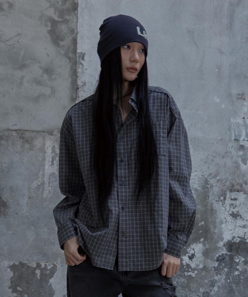Tonilolenseu Cut-Off Check Shirt Gray