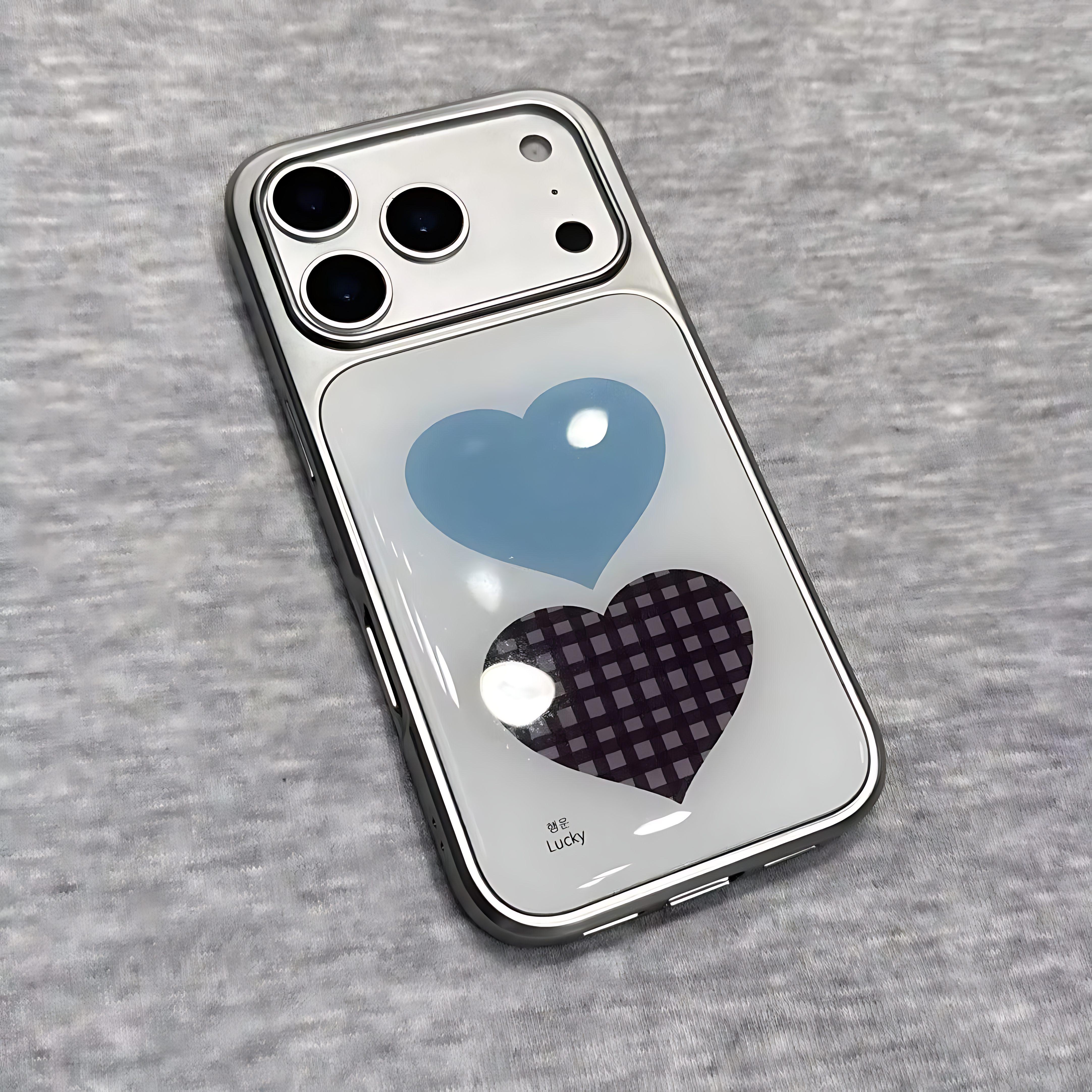 

Korean Blue Black Grid Love Phone Case for iPhone 17 16e 16 15 14 13 12 11 Air Pro Max X XR 8 Plus Luxury Clear Soft Back Cover iPhone 11