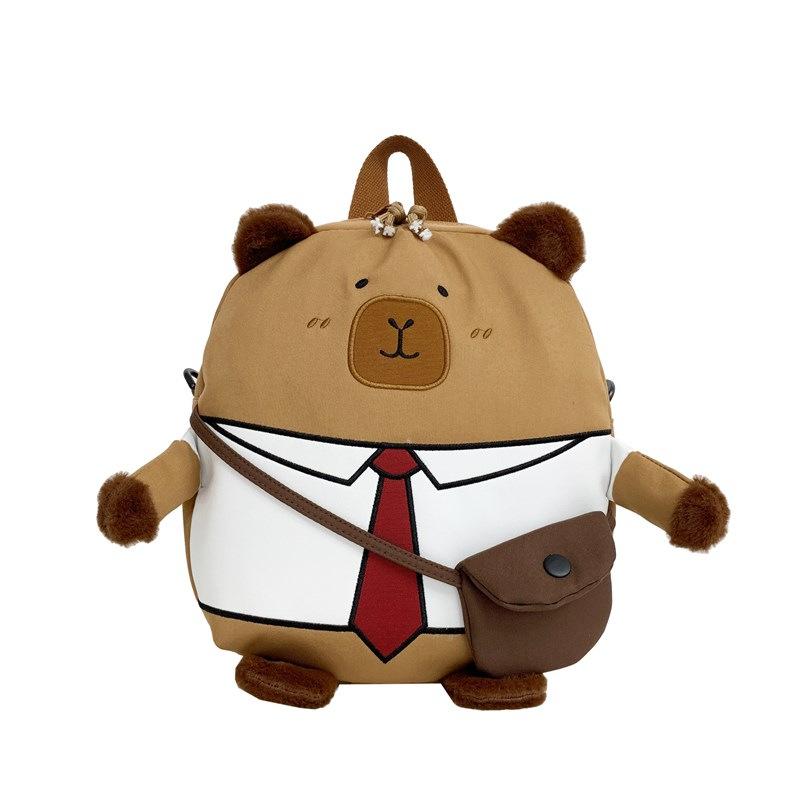 

Cartoon Capybara Panda Backpack Student Cute Bag Multiple Compartments Storage коричневий
