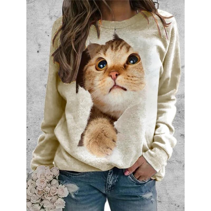 Hanorac Drăguț cu Imprimeu 3D Câine Hanorace Femei Modă Sweatshirt Gât Rotund Animal Hanorace Femei Paltoane Haine Pisică 3D Harajuku Toamnă