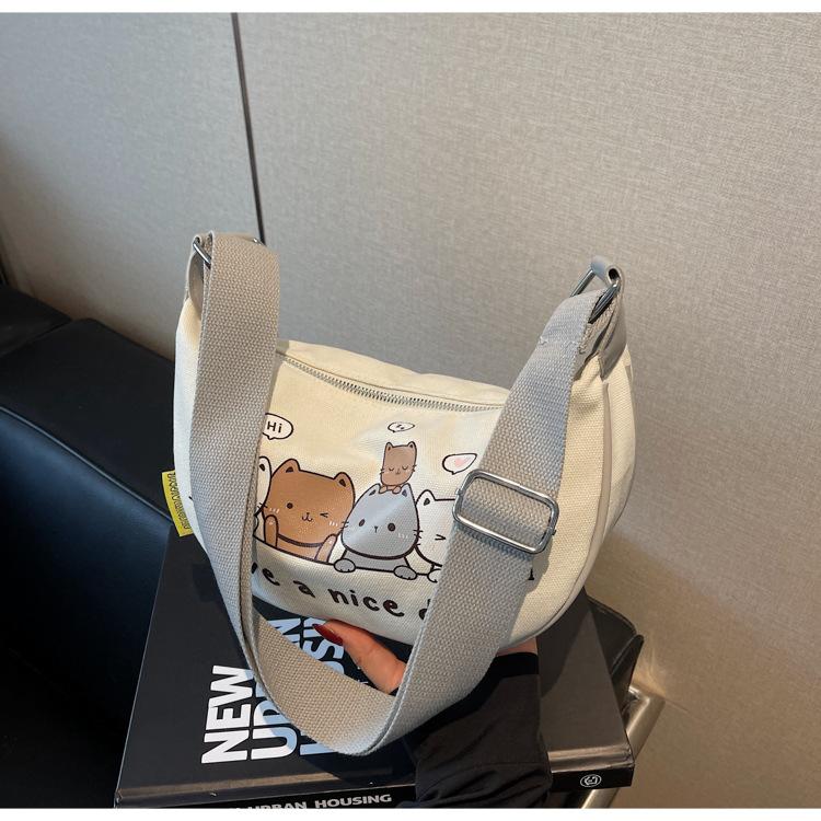 New Commuter Versatile Canvas Shoulder Bag Student Lazy Style Cartoon Cute Underarm Bag Messenger Bag