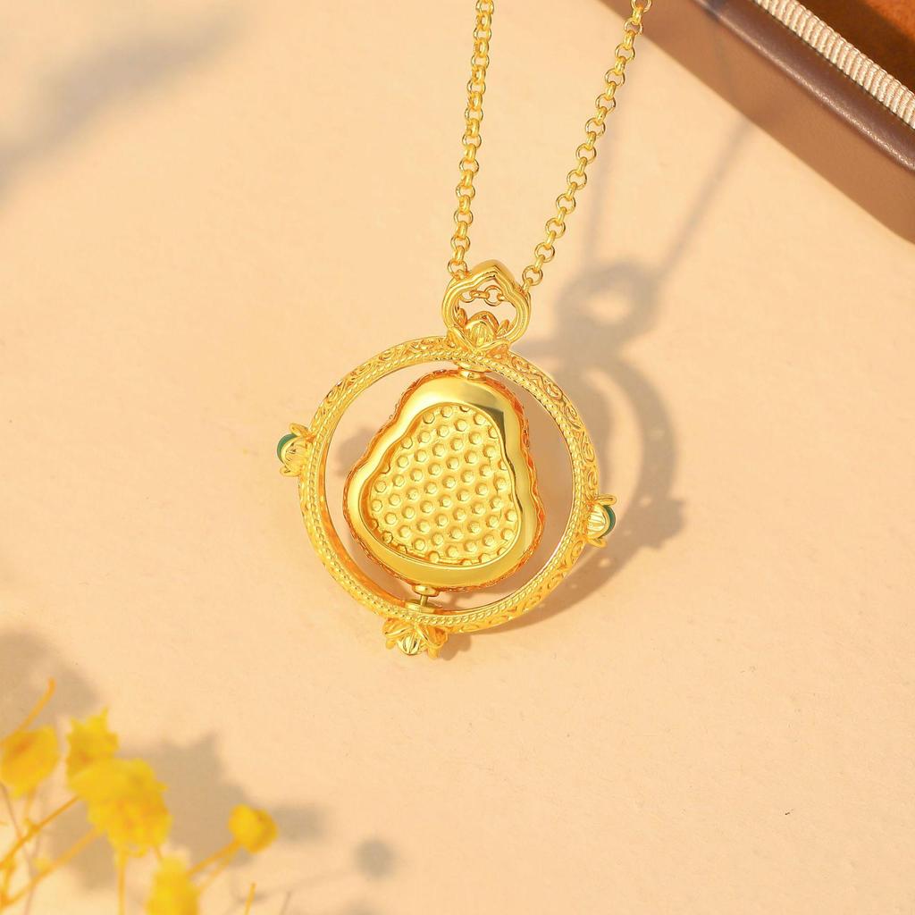 Chinese Style Gold-Plated Jade Maitreya Buddha Pendant Necklace with Rotatable Clavicle Chain