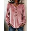 Fall Winter New European American Style Velvet V-neck Long Sleeve Shirt Elegant Simple Velvet Blouse Top For Women