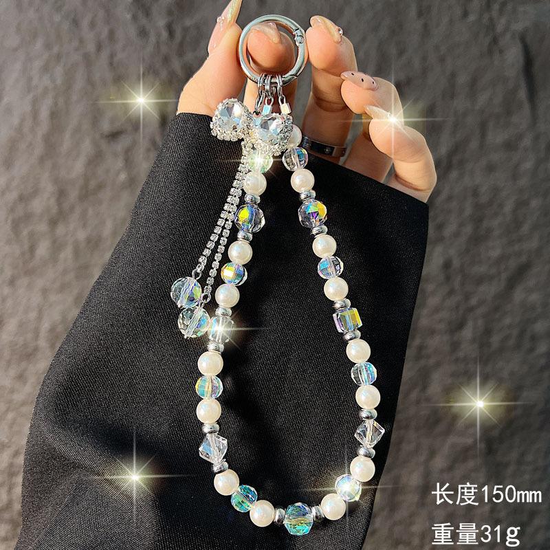 Light Luxury Rhinestone Bowknot Phone Chain Red Phone Strap Tassel Crystal Handheld Chain Versatile Accessory