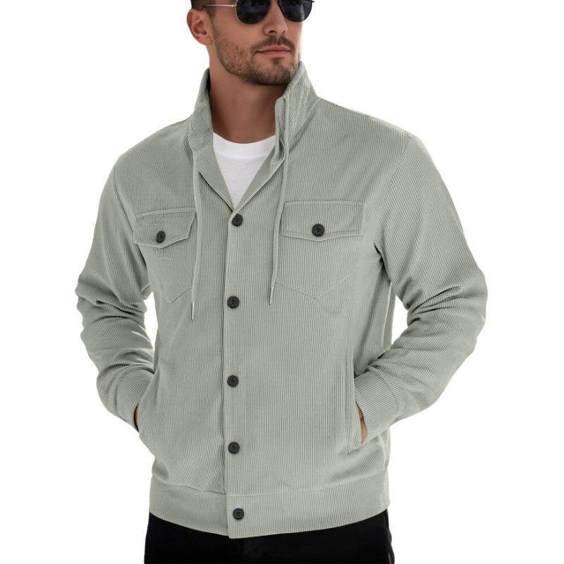 

Corduroy Pocket Buttoned Cardigan Long Sleeve Casual Sports Coat Lapel Fitted Jacket S сірий колір