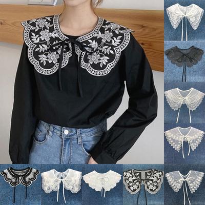 Women Blouse Doll Collar Lace Embroidered Fake Collar Detachable Bow False Collar Clothes Necks