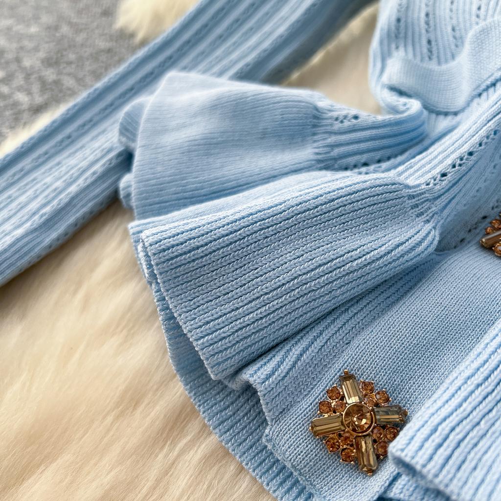 Dvoudílný business set dámské outfity tunika s dlouhým rukávem zkrácený kardigan sukně s vysokým pasem bodycon rybí ocas oblek módní pletený svetrový oblek