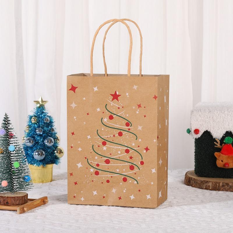 12Pcs 15*8*21cm Christmas Handles Kraft Paper Gift Bags Party Favors Packaging Gift Bag